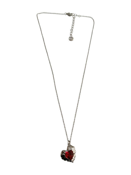Kalliopi Silver Necklace With Heart Design In Red Steel