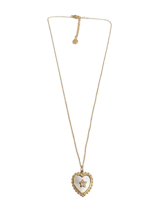 Kalliopi Silver Necklace With Heart Design From Gold Plated Steel