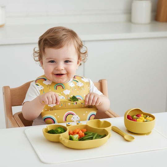 Queen Mother Silicone Baby & Kids Feeding Set Yellow 4 Pieces