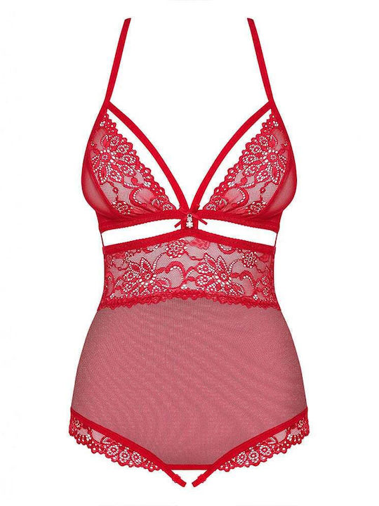 Obsessive Sensual Crotchless Teddy Red