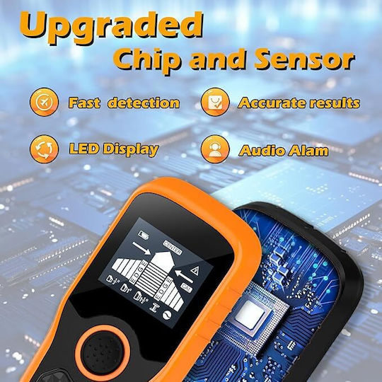 Detector Multifuncțional Instalații Electrice Componente Metalice Grinzi de Lemn Cavități Zola Ecran Lcd Semnalizare Sonoră Sensibilitate Maximă 80 Mm 7.5x3x18 Cm Portocaliu