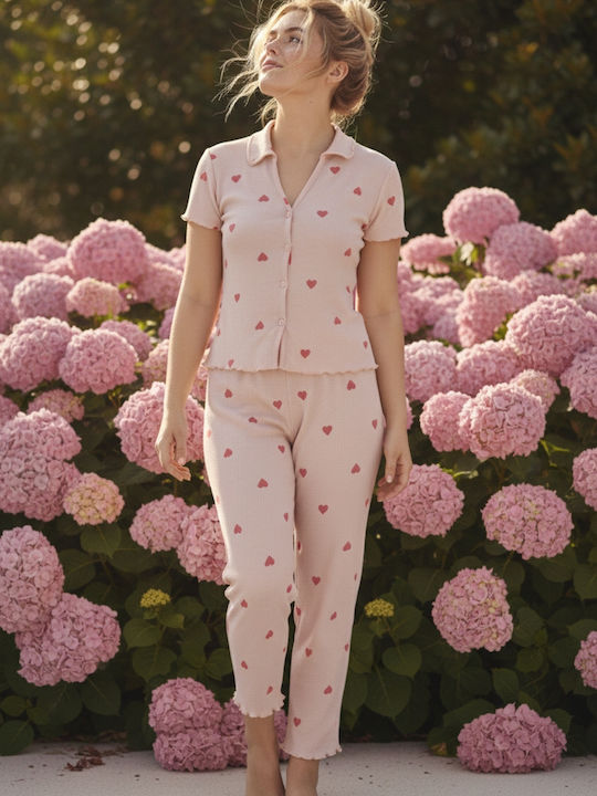 Siyah Inci Summer Women's Pyjama Set Powder