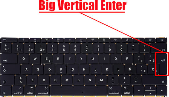 Spanish Laptop Keyboard Apple Macbook 12" Retina A1534 2015 2016 2017 EMC 2746 EMC 2991 EMC 3099 613-01195 613-02547 661-02280 ES No Frame Backlit Black Code 40393esbl