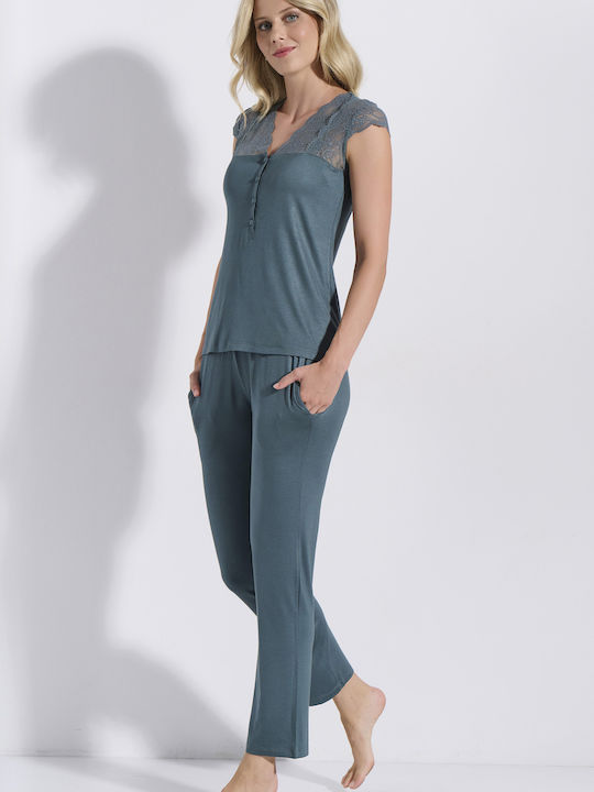 Jeannette Lingerie Καλοκαιρινό Γυναικείο Σετ Πιτζάμας Forest