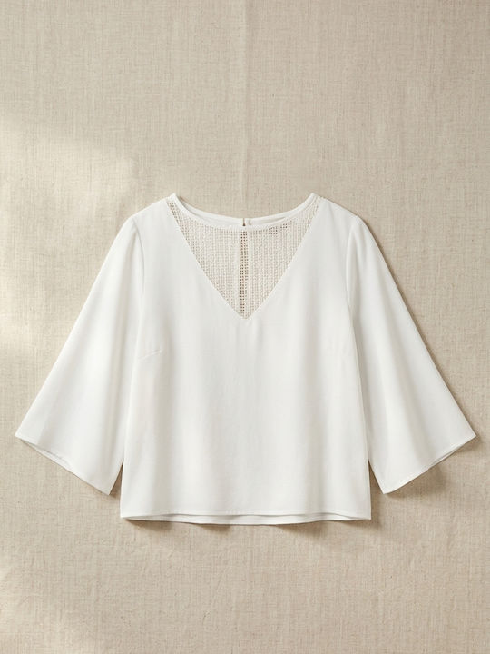 Women's Blouse with Mesh White