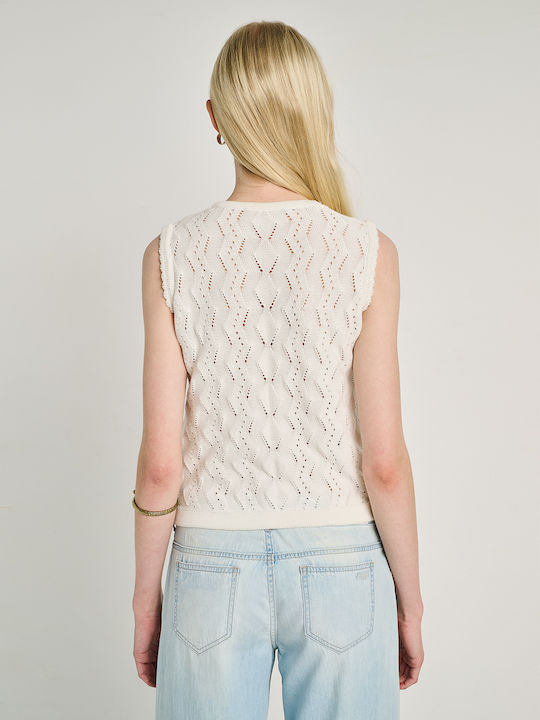Damen Ärmelloser Baumwollpullover Weiß