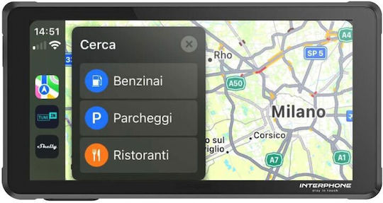 Interphone Motorrad-Navigationsbildschirm Ridesync Apple Carplay & Android Auto Motorräder Schwarze Interphoridesync