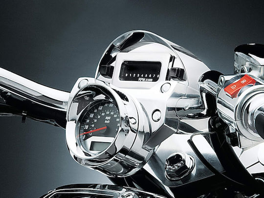 Kuryakyn Tachoabdeckung Geschwindigkeitsmesser Tachometer Giebel Harley Davidson 3-3/4" 7/16" Chrom Speedometer Tachometer Trim Ring Visor Chrom