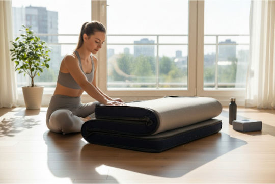 Blue White Foam Floor Mattress For Sleep (90x190cm)