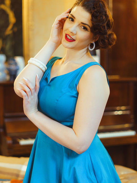 Vintage Summer Midi Dress for Wedding / Christening Turquoise