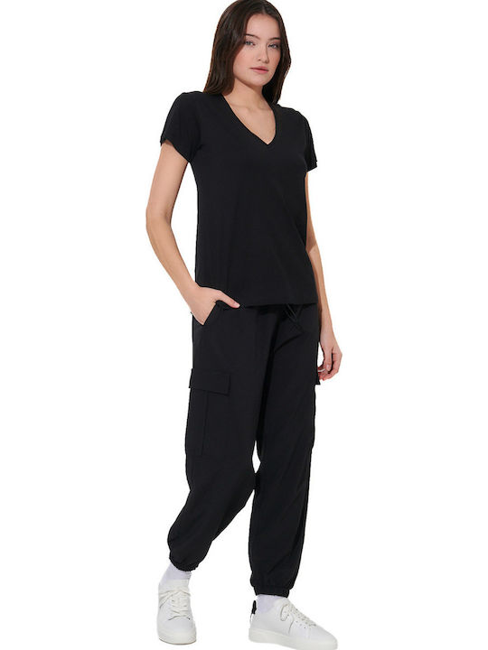 Damen Stoff Fracht Hose Schwarz