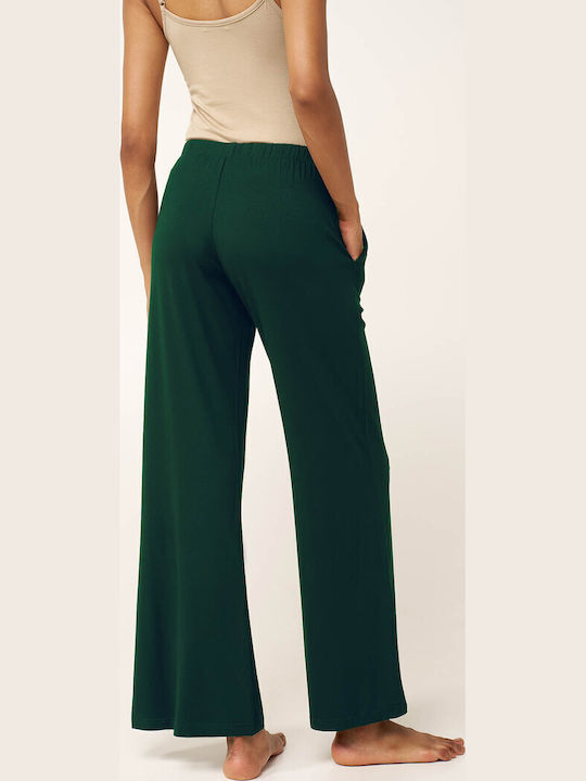 Women's Fabric Trousers with Rubber Band in Loose Fit Black