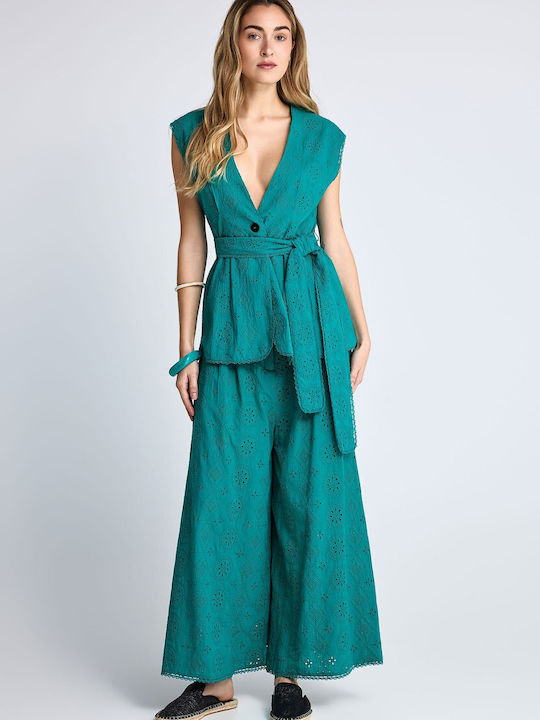 Women's High Rise Cotton Pantaloons in Relaxed Fit Green