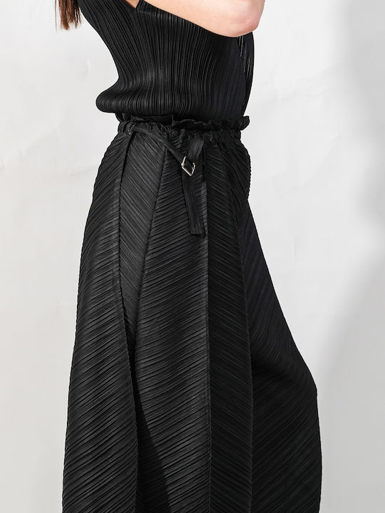 Damen Hochbund Pantaloons mit Gummiband in Lose Passform Schwarz