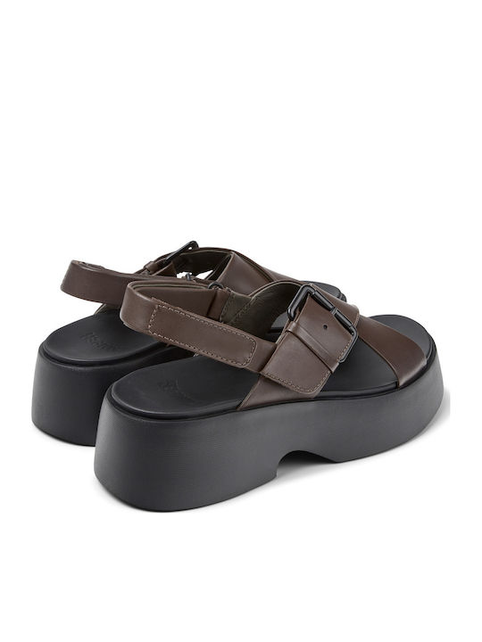 Tasha Leder Flache Sandalen Für Damen Braun