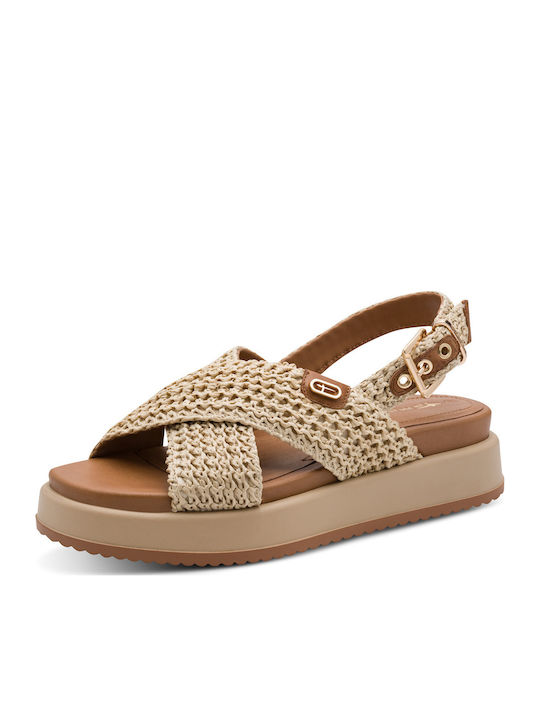 Leather Women's Sandals Flatforms Beige