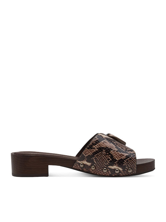 Deri Damen Flache Sandalen Braun