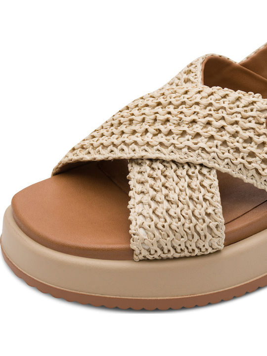 Leather Women's Sandals Flatforms Beige