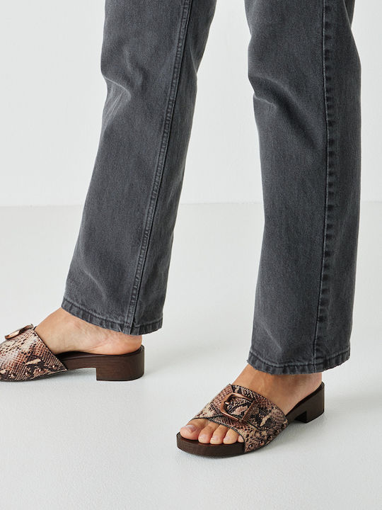 Deri Damen Flache Sandalen Braun