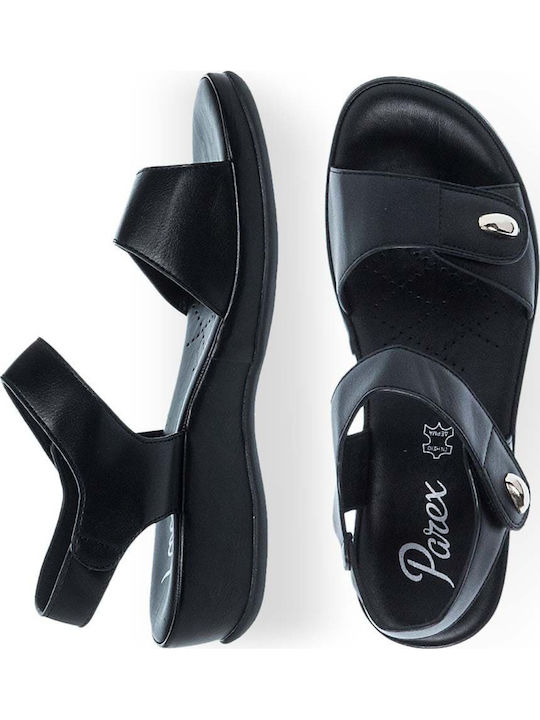 Deri Damen Anatomisch Flache Sandalen Schwarz