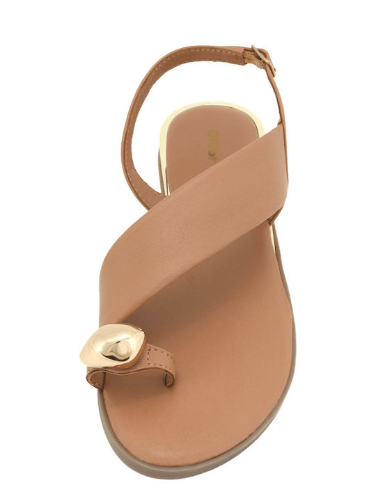 Leather Women's Flat Sandals Tabac Brown