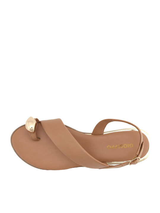 Leather Women's Flat Sandals Tabac Brown