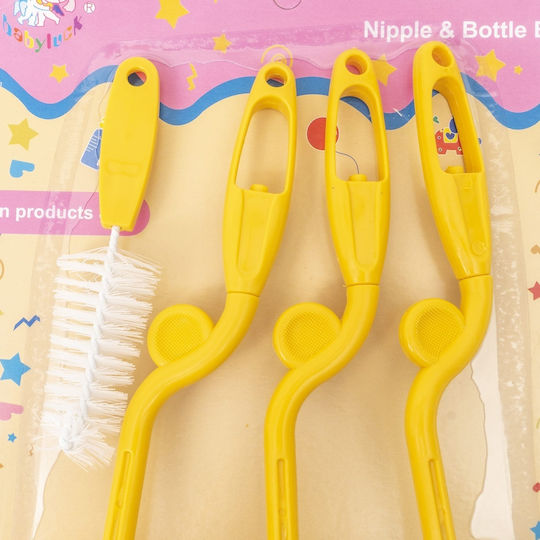 Set 4 Brushes Cleaning Baby Bottles Nipples Yellow Z-tools Zts 9098