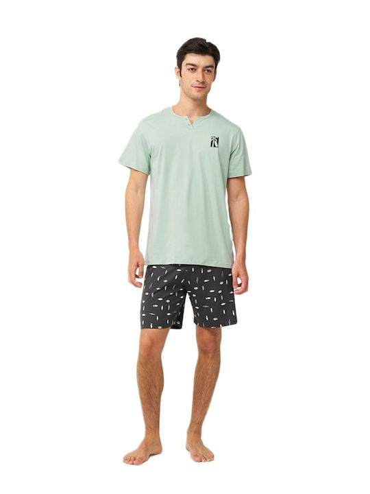 Vamp Καλοκαιρινή Ανδρική Πιτζάμα Βαμβακερή Green Surf