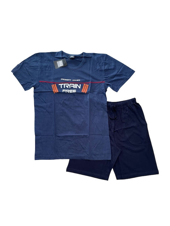 Enrico Coveri Sommer Herrenpyjama Bluse Marineblau