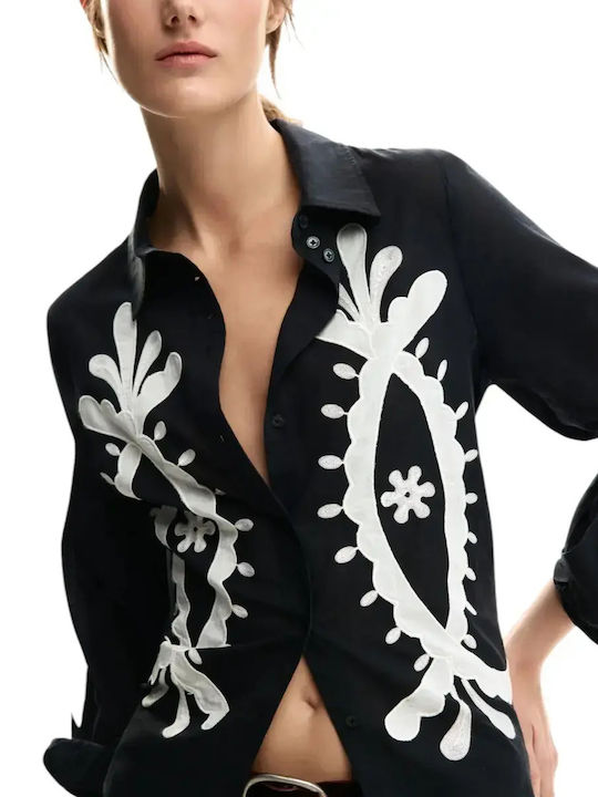 Long Sleeve Women's Denim Shirt Black