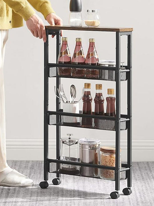 Relaxdays Troleu De Bucătărie Metalic Cu 4 Locuri Negru 45.5x13x77cm