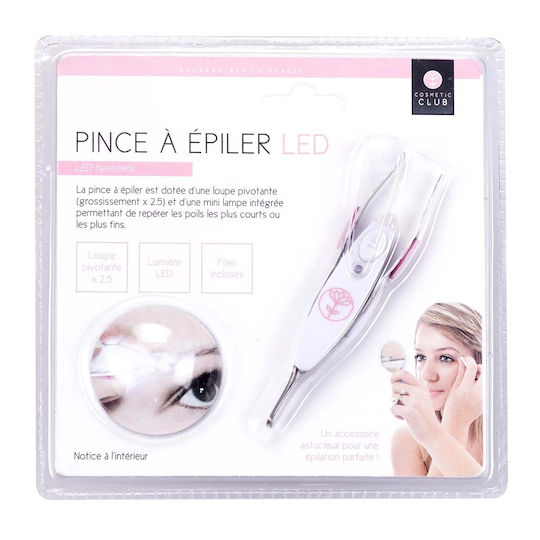 Cosmetic Club LED Pinzetten für Augenbrauen aus Edelstahl mit Lupe Batterien Inklusive Grau