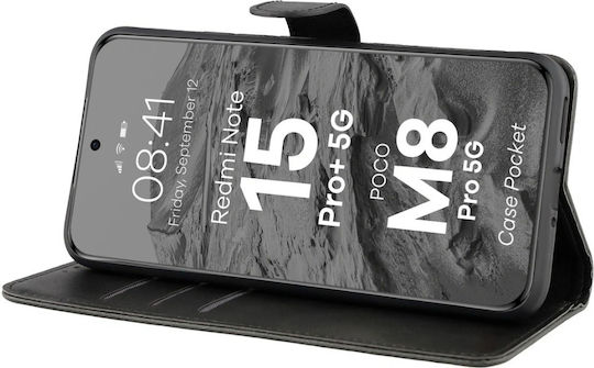 Bizon Pocket Book Din Piele Artificială / Silicon Negru (Redmi Note 15 / Poco M8)