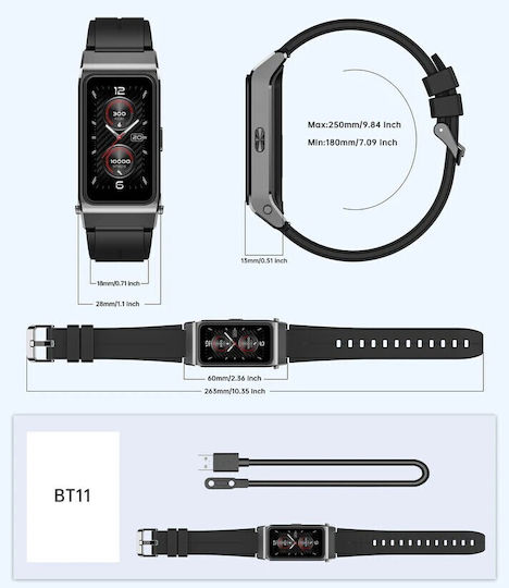 Oukitel BT11 Titanium Smartwatch με Παλμογράφο (Μαύρο)