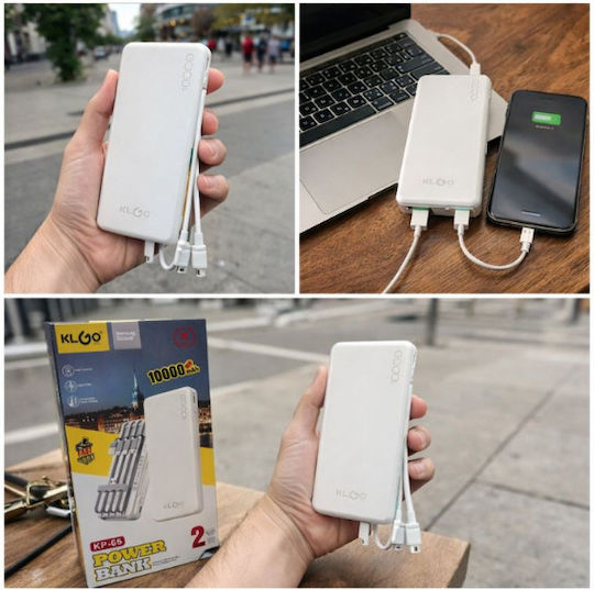 KLGO KP-65 Power Bank 10000mAh Λευκό