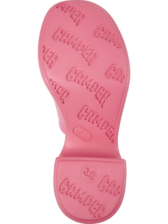 Leather Mules with Heel in Pink Colour