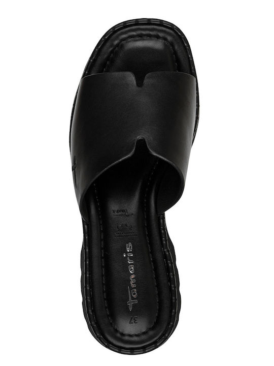 Leather Mules With Chunky High Heel In Black Colour