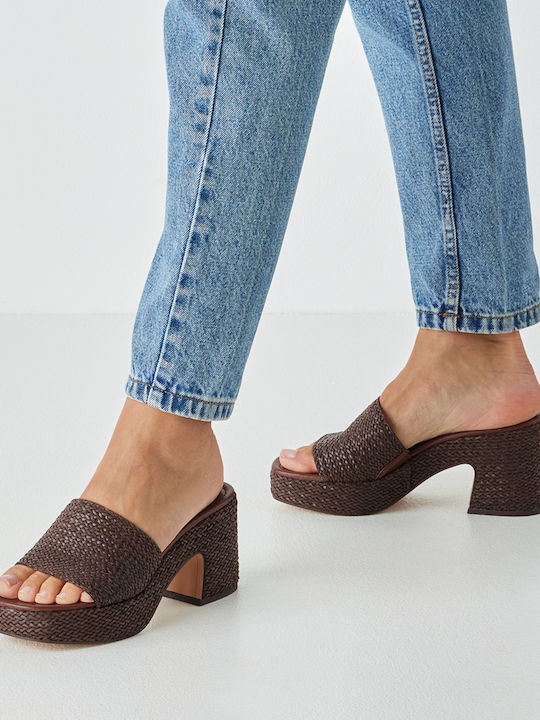 Mules With Chunky High Heel In Brown Colour
