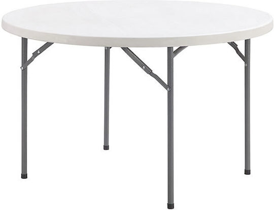 Set De Mobilier Pentru Catering Evenimente Raki Masă Rotundă Pliabilă D152xh74cm Blat Complet 6 Scaune 44x42xh92cm Huse Textile Plastic Metal Alb