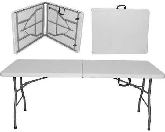 Set De Mobilier Pentru Catering Eveniment Raki Masă Pliabilă Dreptunghiulară Tip Valiză 180x76xh73.5cm 8 Scaune 44x42xh92cm Huse Textile Plastic Metal Alb