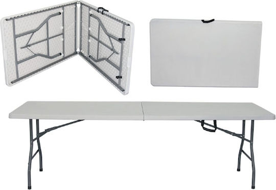 Set De Mobilier Pentru Catering Eveniment Raki Masă Pliabilă De Tip Valiză Dreptunghiulară 244x76xh74cm 10 Scaune 44x42xh92cm Huse Textile Plastic Metal Alb