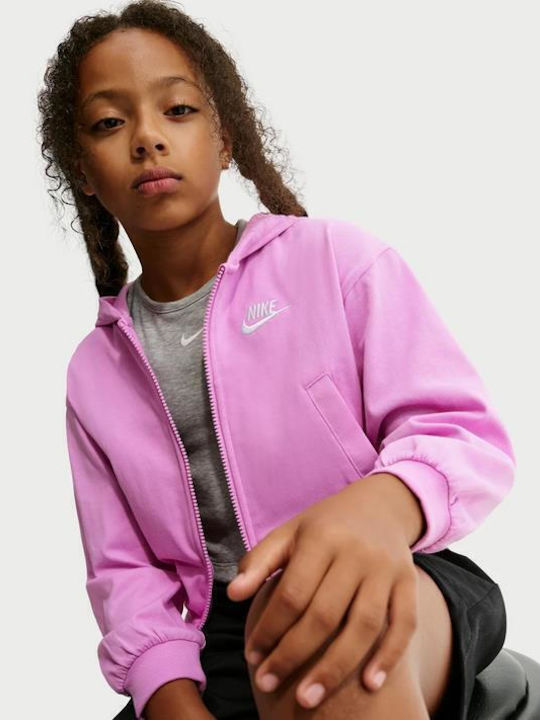 Kids Sweatshirt Cardigan with Hood and Pockets Pink/White G Nsw Fz Hdy Jsy Lbr