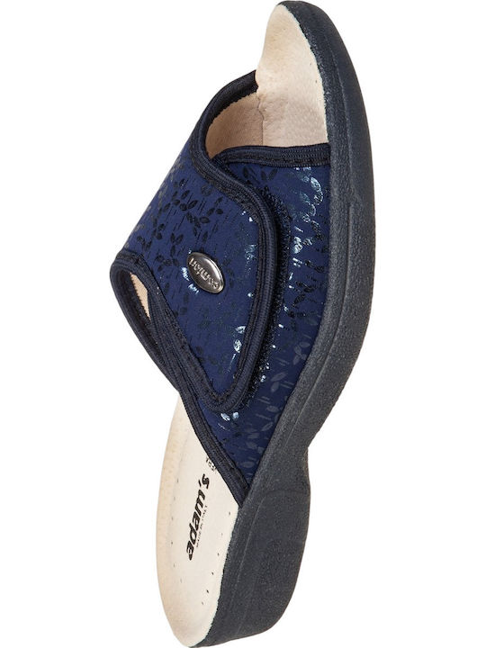 Leather Winter Women's Slippers Blue