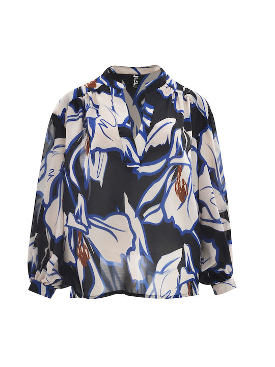 Women's Long Sleeve Floral Blue Blouse 8501.1046.1-Royal Blue
