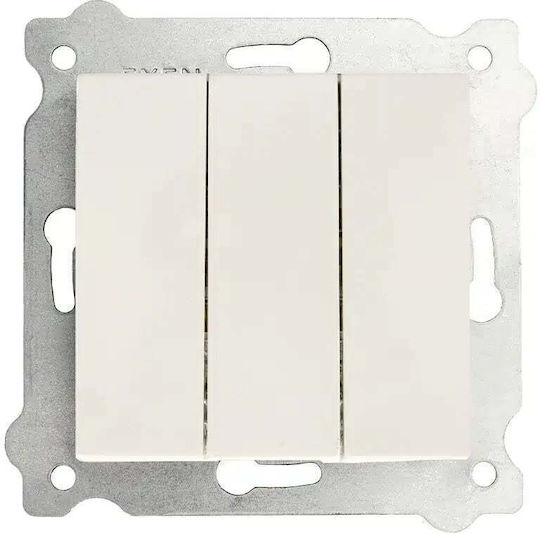 Recessed Triple Wall Switch White