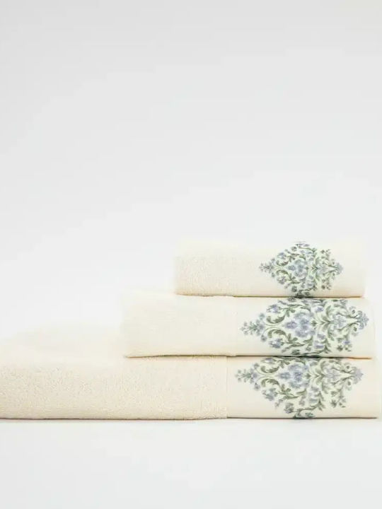 Borea Bath Towels Set of 3 Pieces Damask Ecru