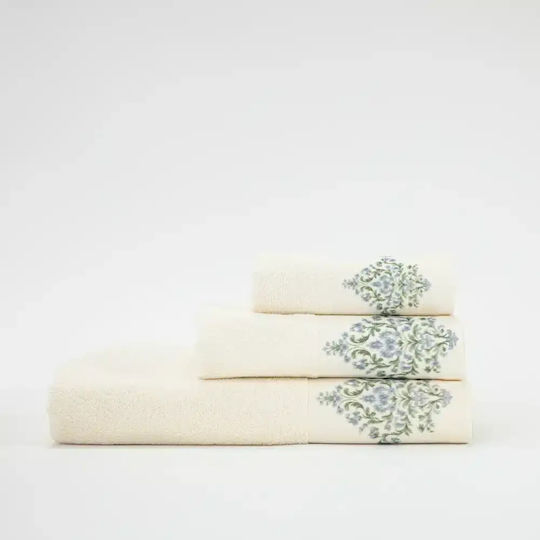 Borea Bath Towels Set of 3 Pieces Damask Ecru