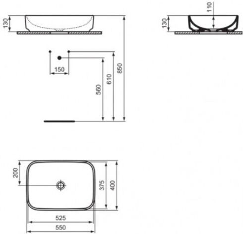 Ideal Standard I.life Επικαθήμενος Νιπτήρας Πορσελάνης 55x40cm Ideal Standard I.life Επικαθήμενος Νιπτήρας Πορσελάνης 55x40cm