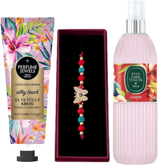 Pachet Beauty 150ml Eyup Sabri-tuncer Eau de Cologne 50ml Eyup Sabri-tuncer Cremă de Mâini și Corp Săpun Trandafiri Brățară cu Șnur În Cutie Cadou Roz