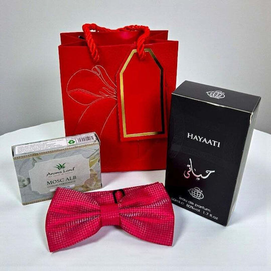 Pachet Eleganță de Crăciun Set Parfum Bărbați Conuri Parfumate Papion Elegant Geantă Cadou Roșie
